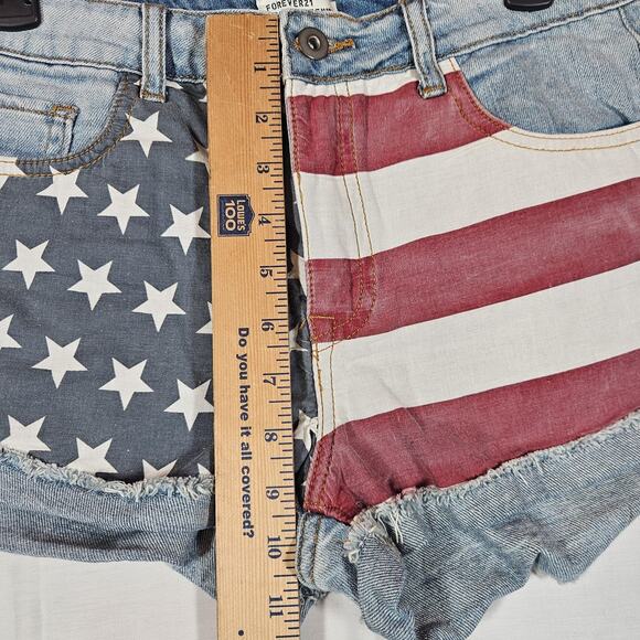 Forever 21 Shorts Womens 28 Denim American Flag Cutoff Distressed Stars Stripes - Picture 6 of 8